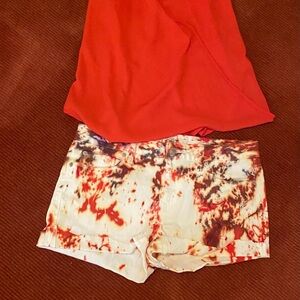 LOFT Red and Blue Tie-Dye Jean Shorts